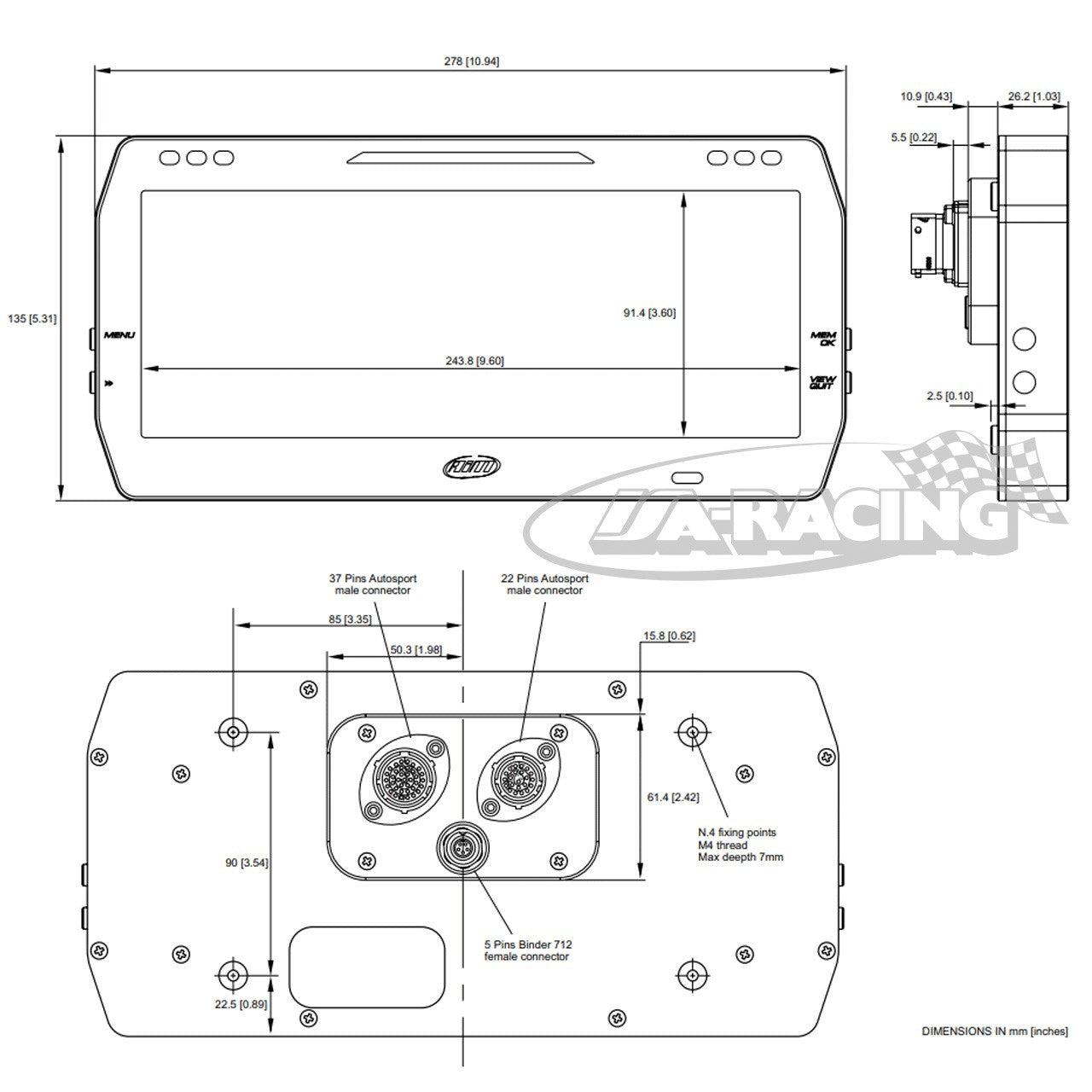 AIM MXT 1.3 TFT Dash Display Logger, 10"