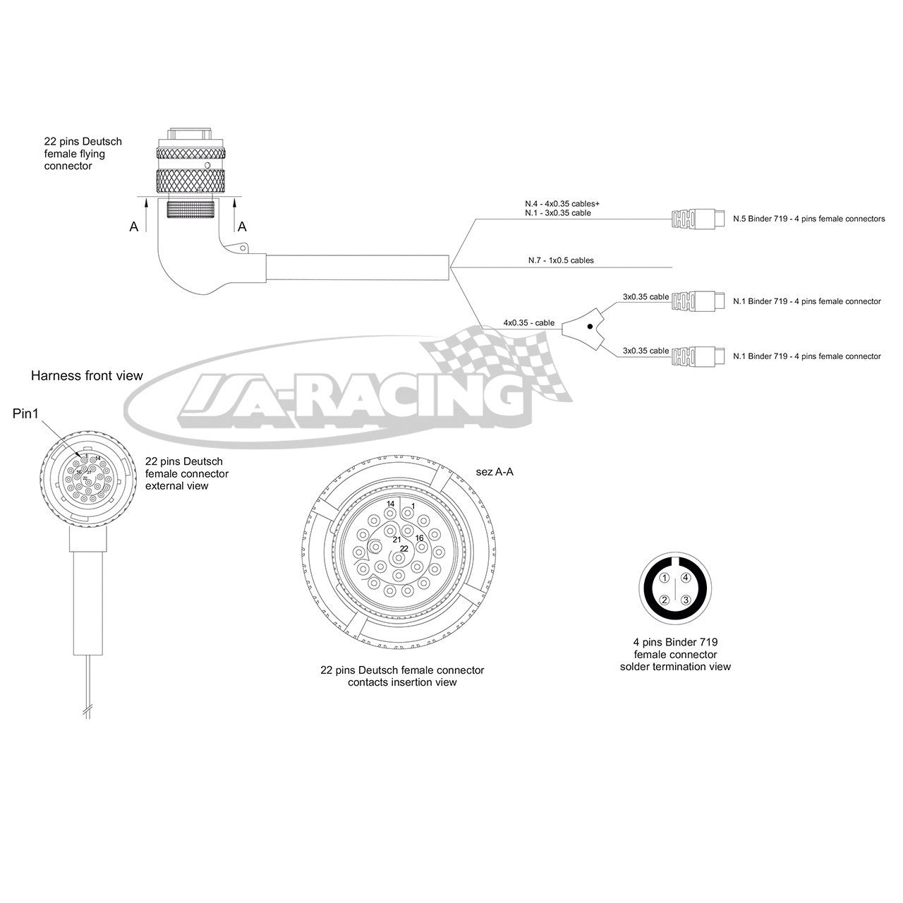 AiM Kabelbaum 22 Pin-Deutsch Stecker