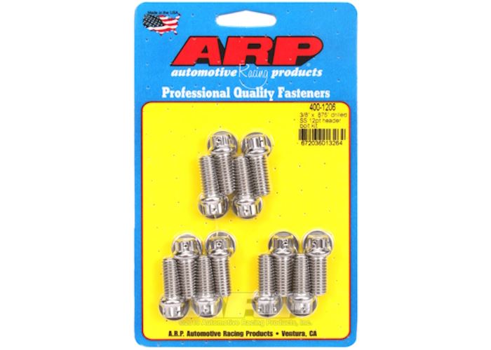 400-1206 3/8 x 0.875 drilled SS 12pt header bolt kit