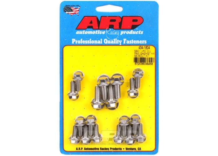 434-1804 SB Chevy 1-pc SS hex oil pan gasket bolt kit