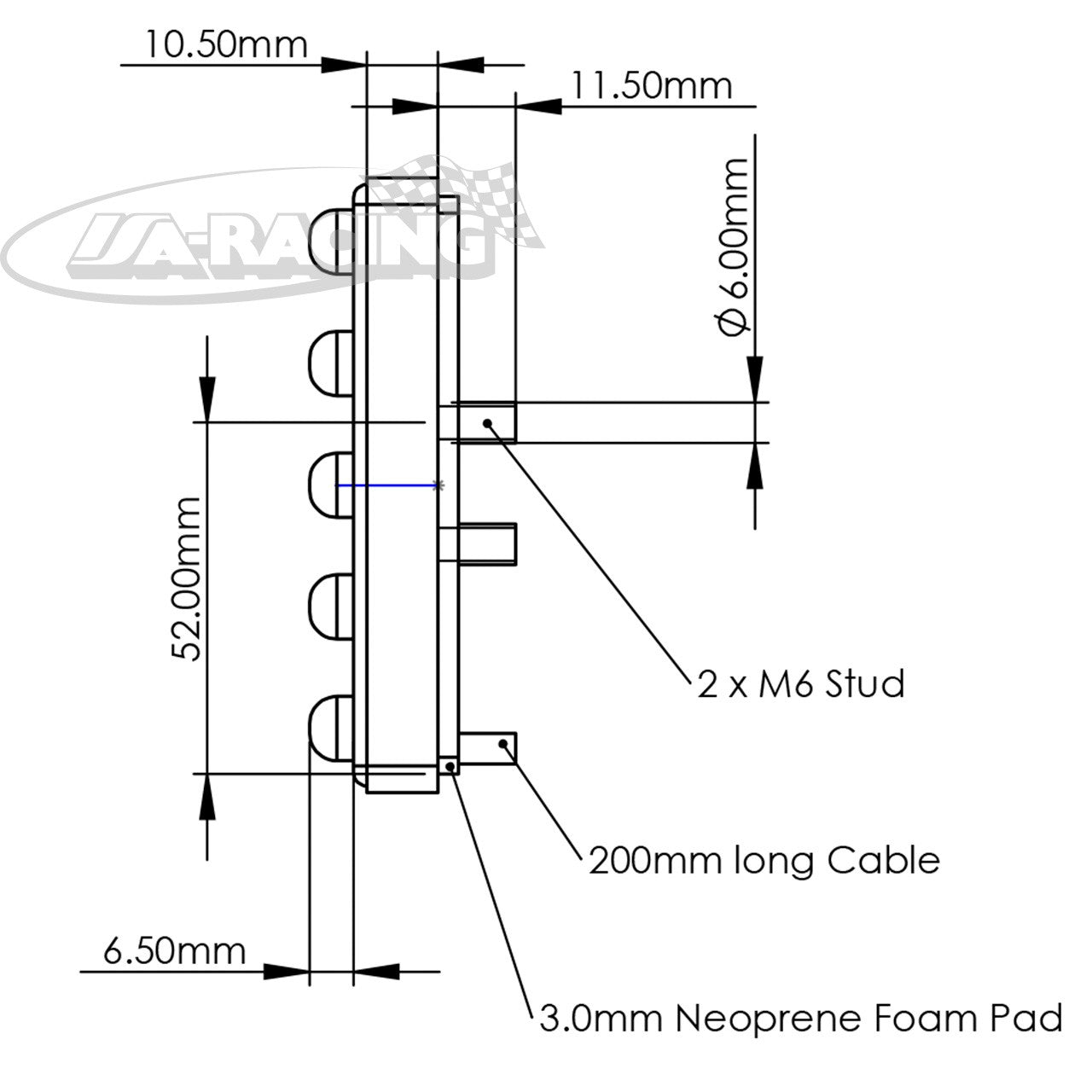 LED Regenleuchte dauerleuchtend, 90x57mm, FIA homologiert