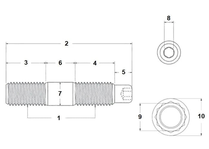 M10x1,25x1,5 geräumter Edelstahl Bolzen