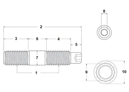 M10x1,25x1,5 geräumter Edelstahl Bolzen