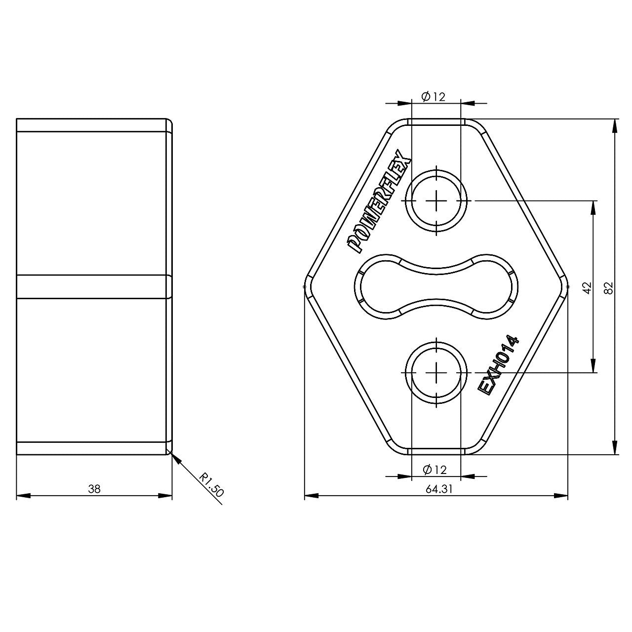 PBH014 Powerflex Auspuffhalterung 82x64mm Black Serie