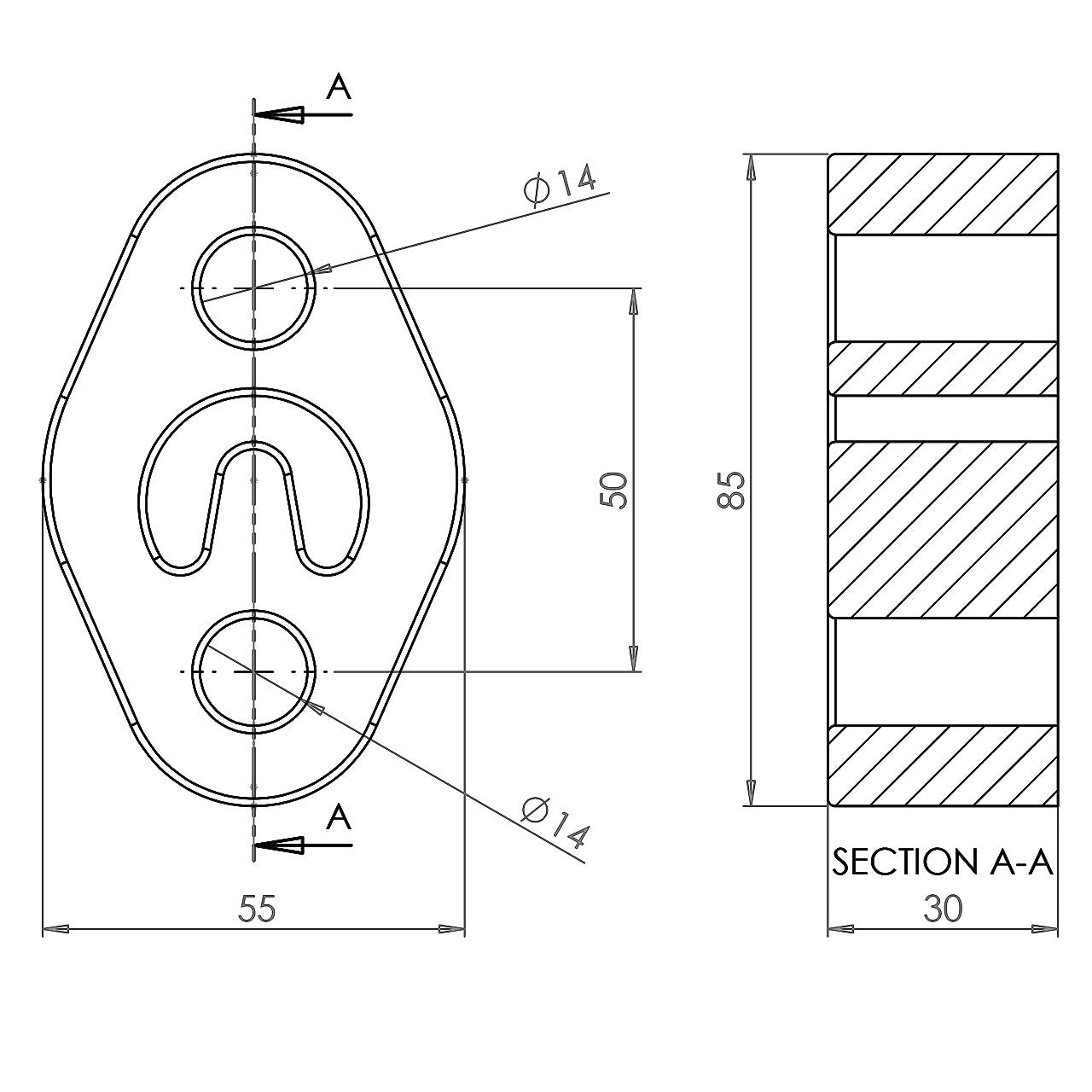 PFH017 Powerflex Auspuffhalterung 85x55mm Standard Serie
