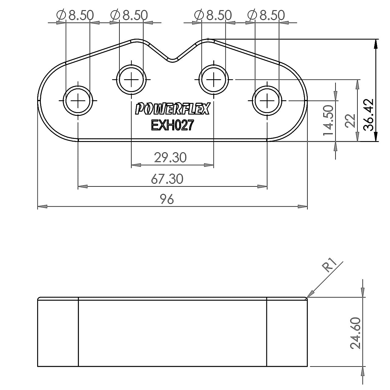 PFH027 Powerflex Auspuffhalterung 93x36,4mm Standard Serie