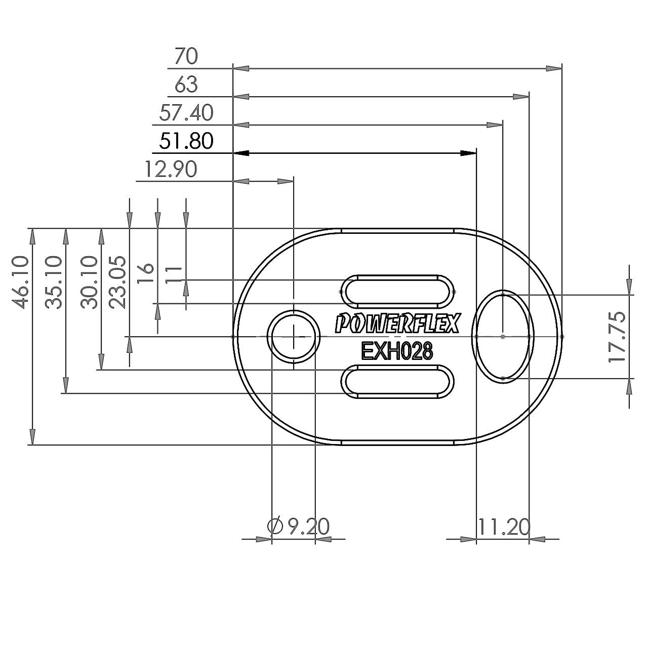 PFH028 Powerflex Auspuffhalterung 70x46,1mm Standard Serie