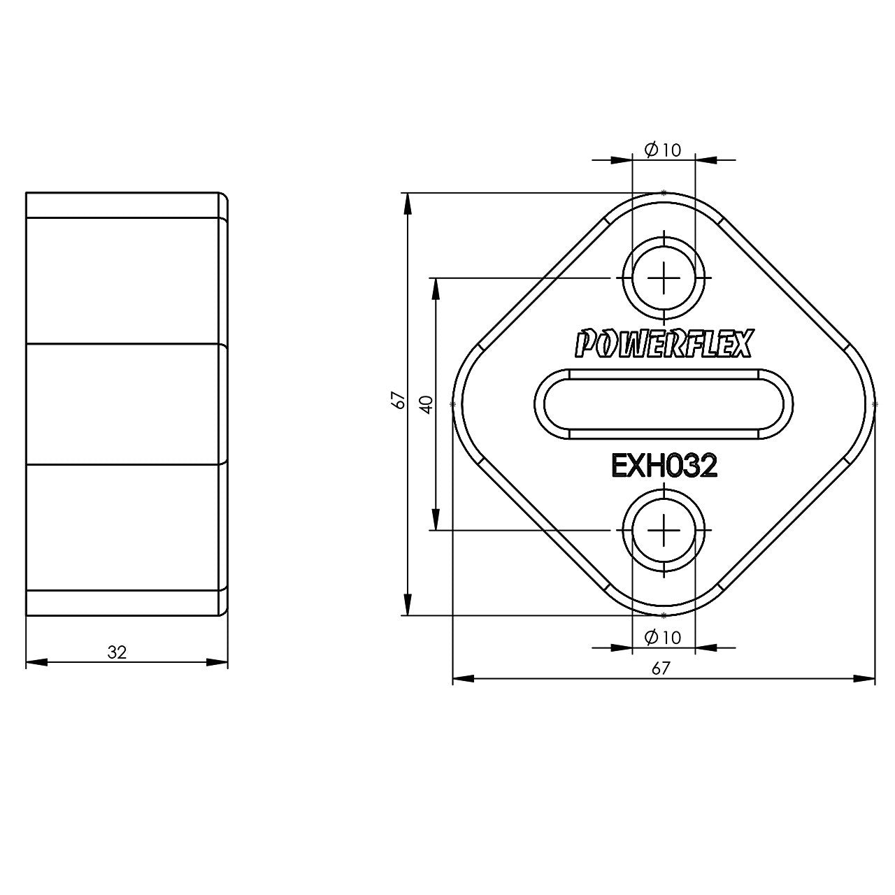 PFH032 Powerflex Auspuffhalterung 67x67mm Standard Serie