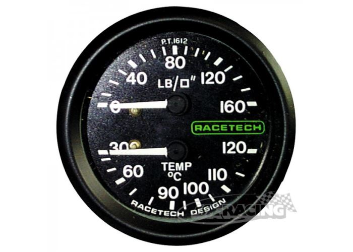Racetech Doppelinstrument Druck 0-160 PSI / Temperatur 30-120°C
