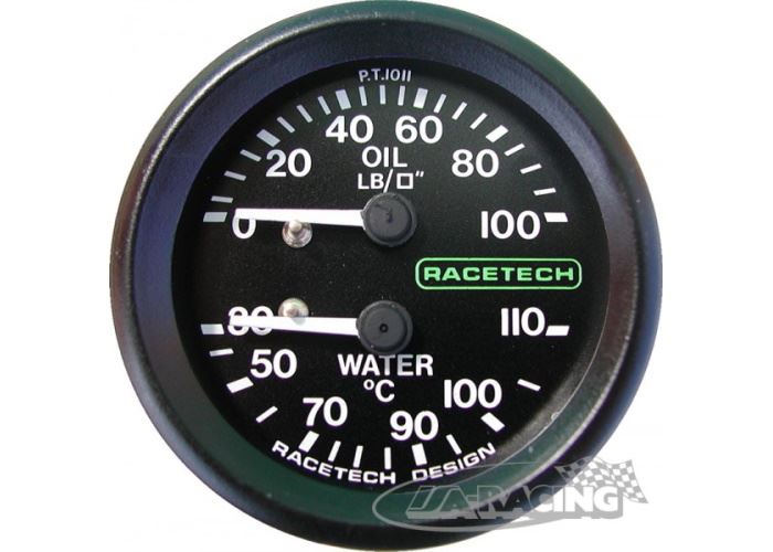 Racetech Doppelinstrument Druck 0-100 PSI / Temperatur 30-110°C