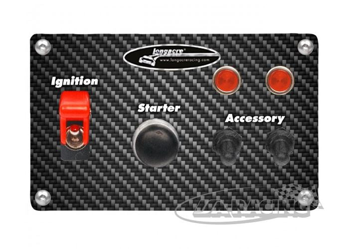 Schalterpaneel Carbon, 1 Zündschalter mit Schutzkappe, 1 Startknopf, 2 Kippschalter, 2 Kontrolleuchten